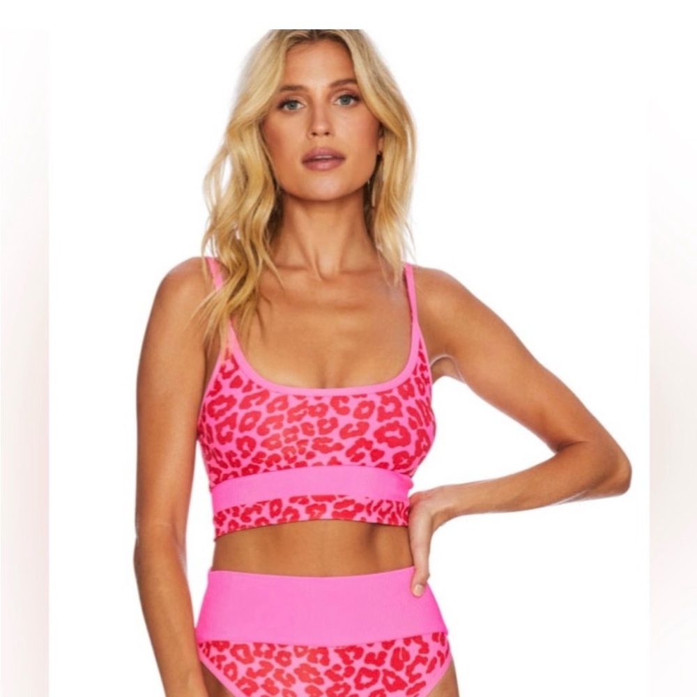 Beach Riot Hit Pink Leopard High-Waist Bikini 2 Piece Set size Medium Emmy & Eva